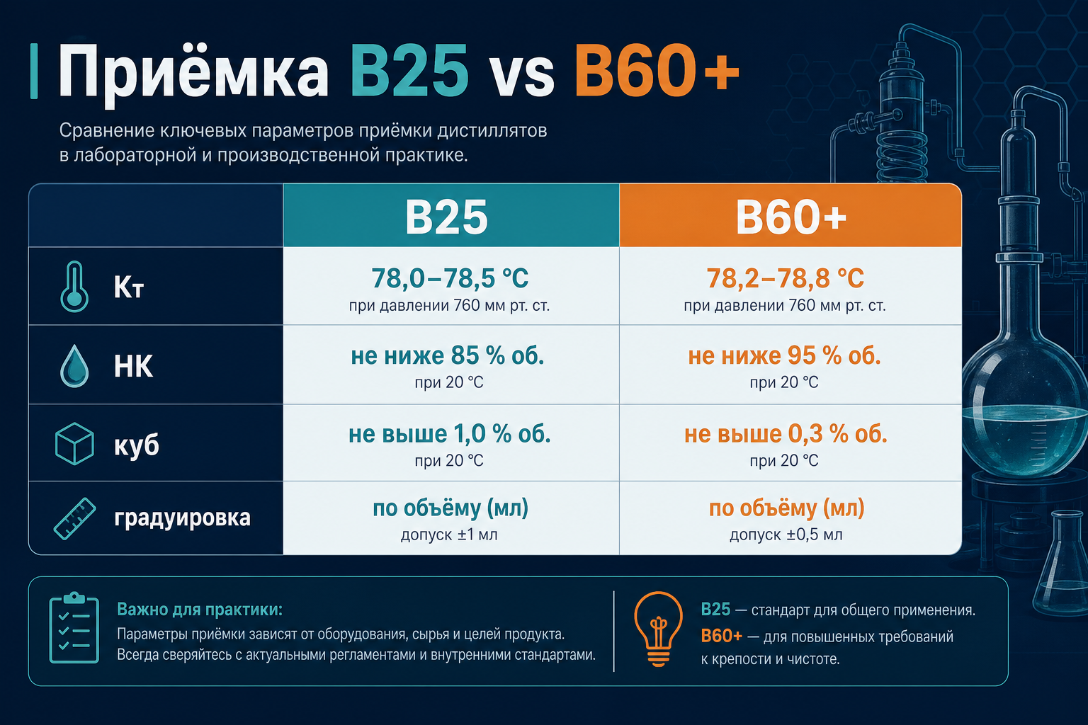 Сравнение приёмки B25 и B60+ для ПТО