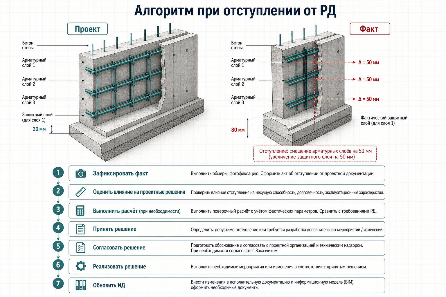 Алгоритм действий при расхождении факта и проекта