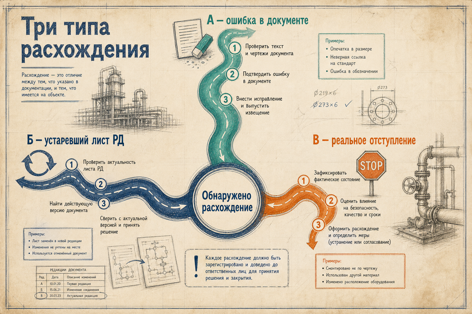Три ветки при расхождении с проектом