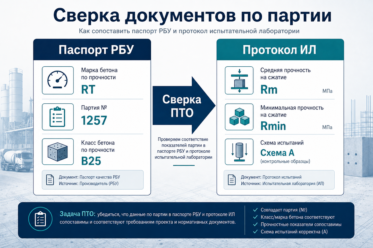 Сверка паспорта РБУ и протокола лаборатории