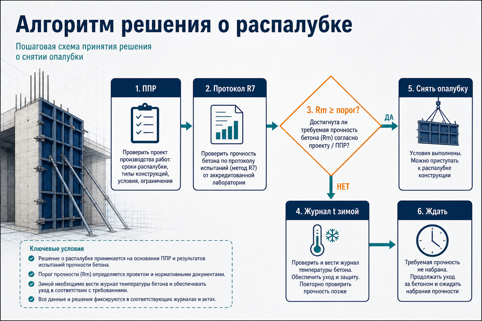 Алгоритм решения о распалубке для инженера ПТО