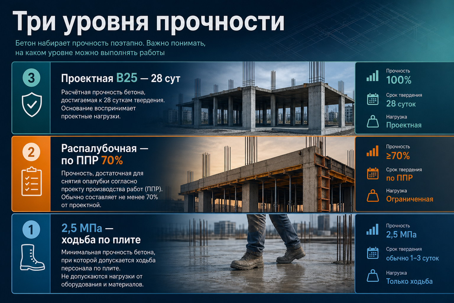 Три уровня прочности при решении о распалубке