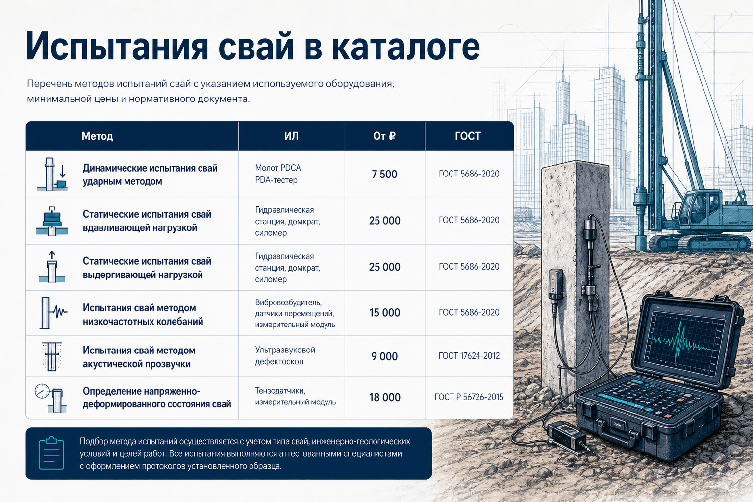 Испытания свай в каталоге