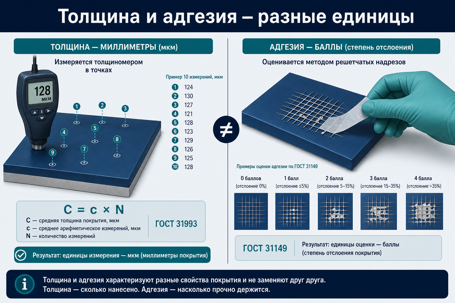 Толщина и адгезия — разные единицы