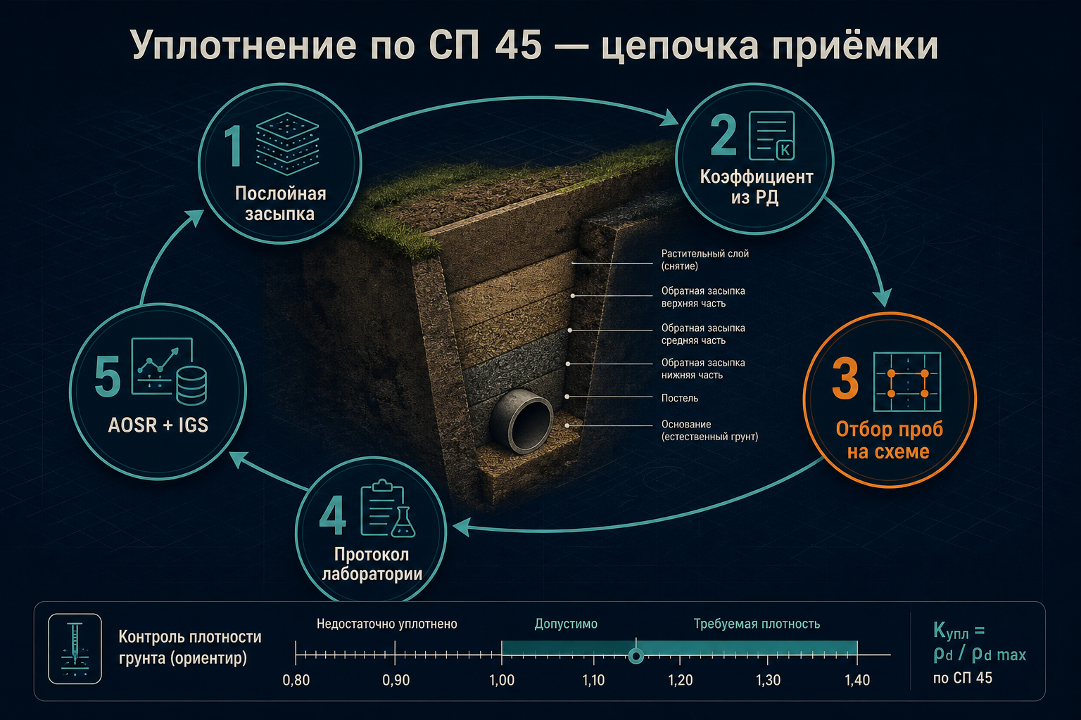 Цепочка приёмки уплотнения по СП 45