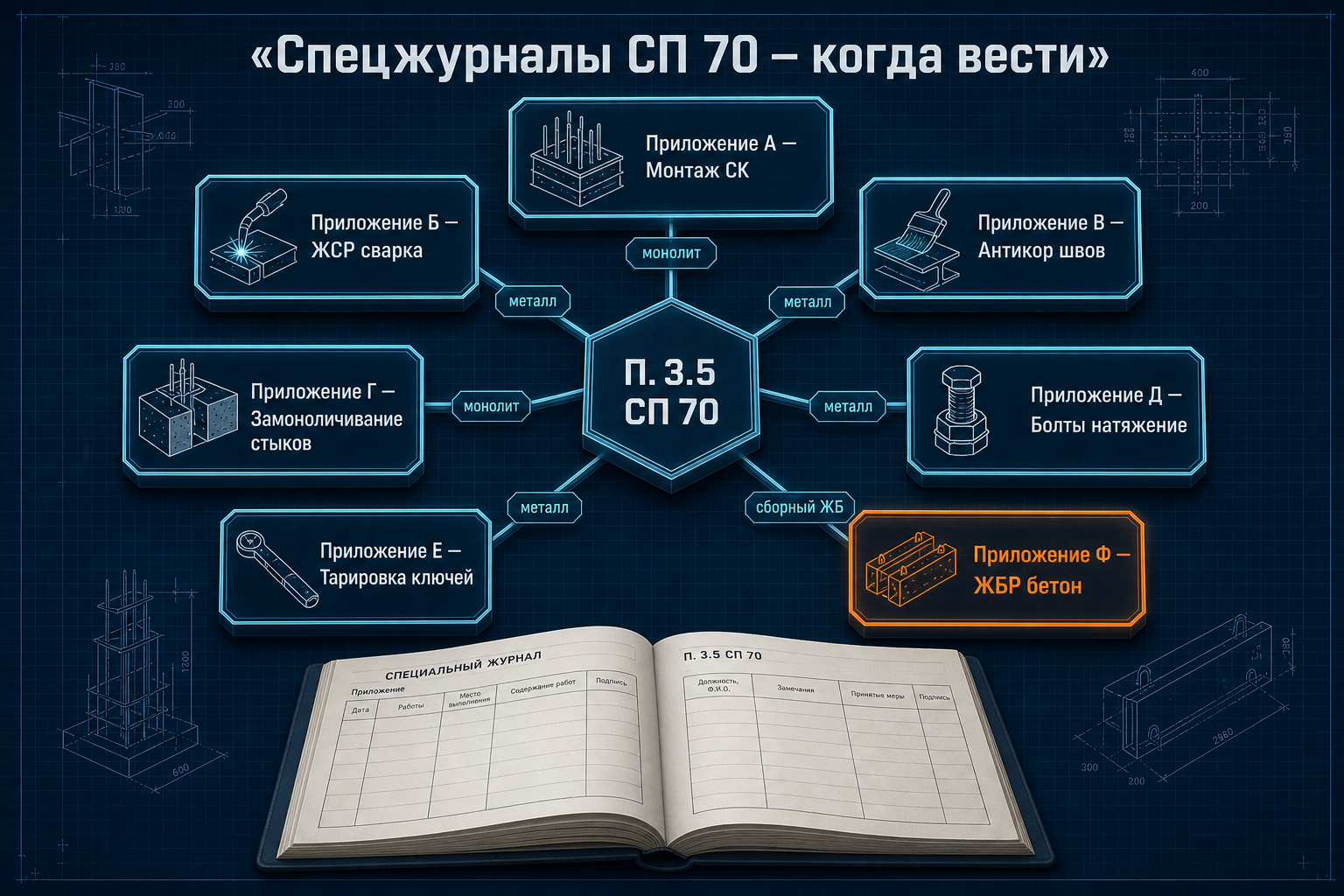 Карта спецжурналов СП 70 по видам работ
