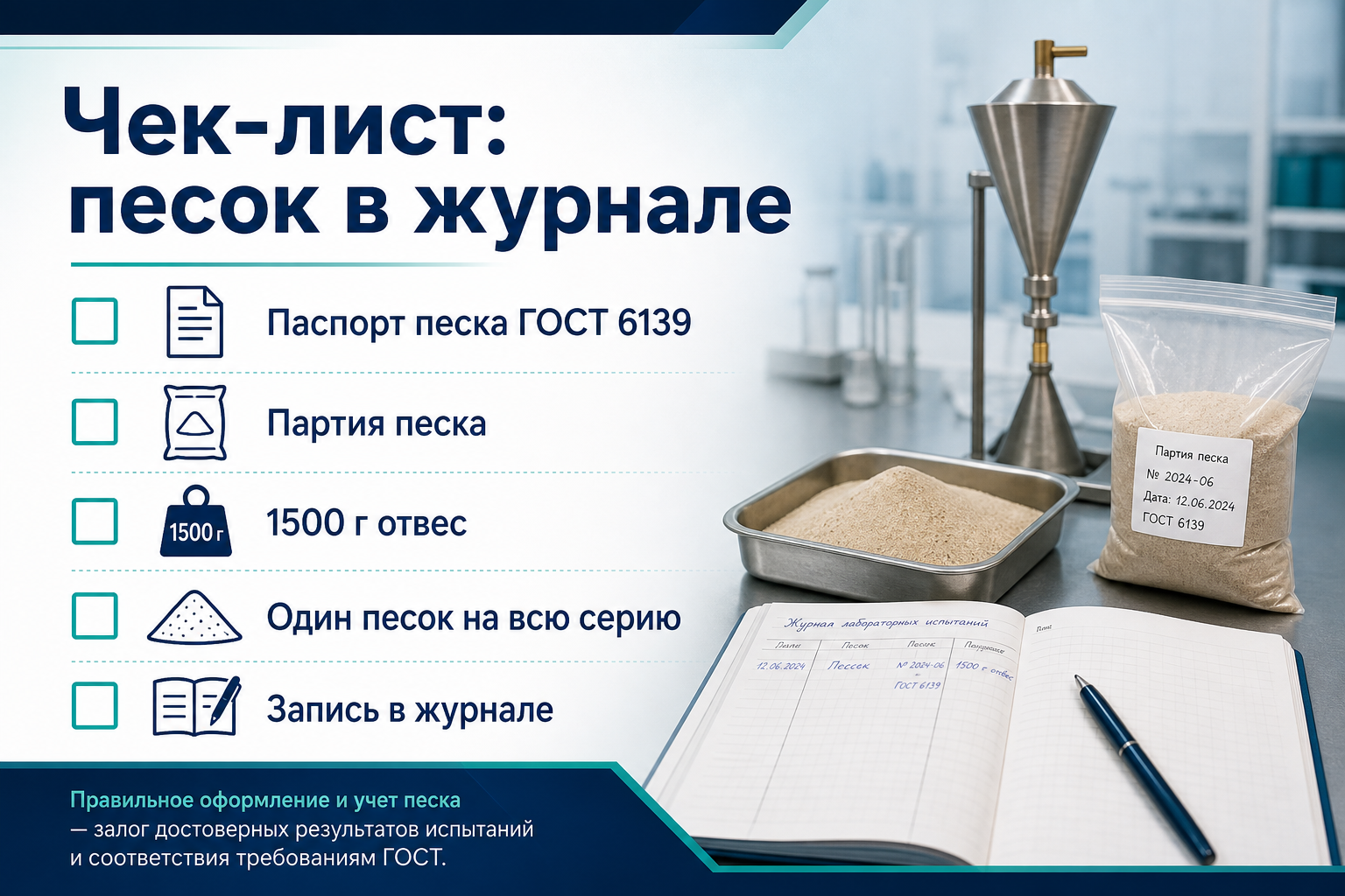Чек-лист: стандартный песок в журнале испытаний