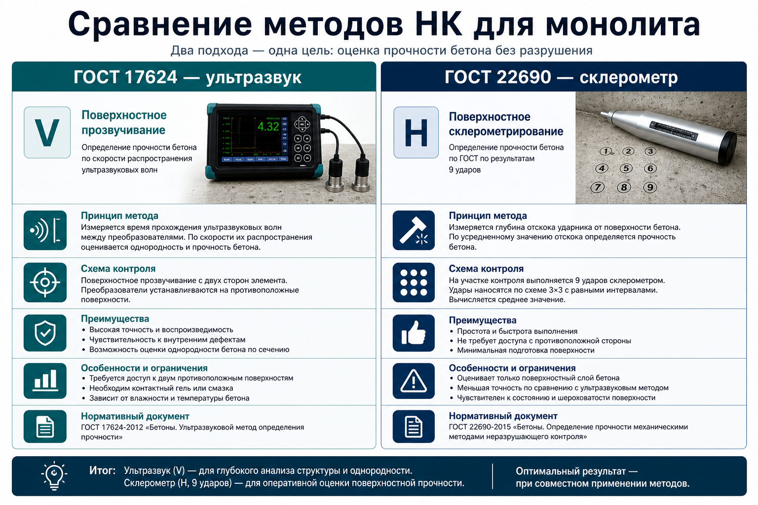 Сравнение ультразвука (17624) и склерометра (22690) на монолите