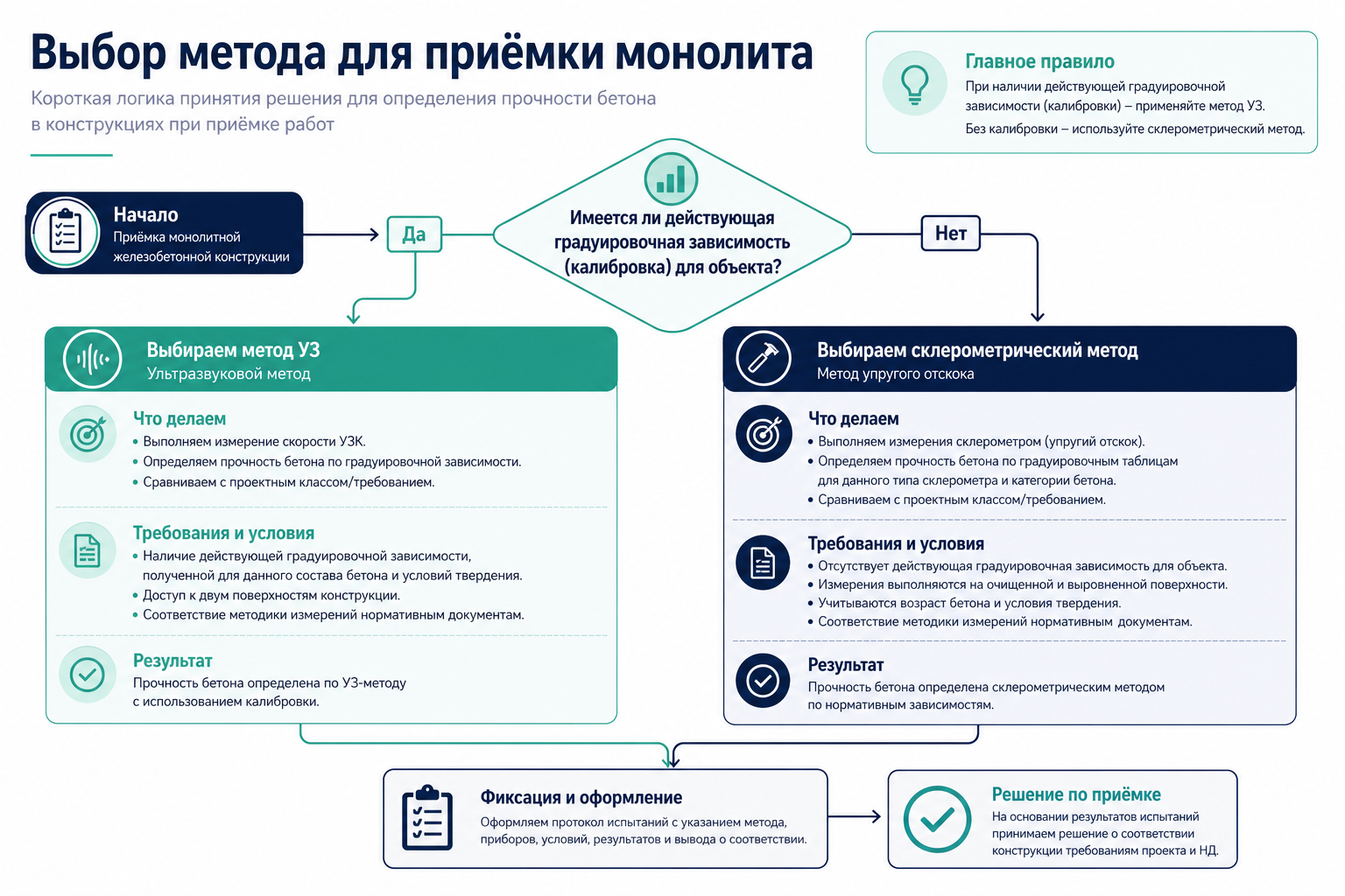 Дерево выбора: ультразвук или склерометр для приёмки монолита