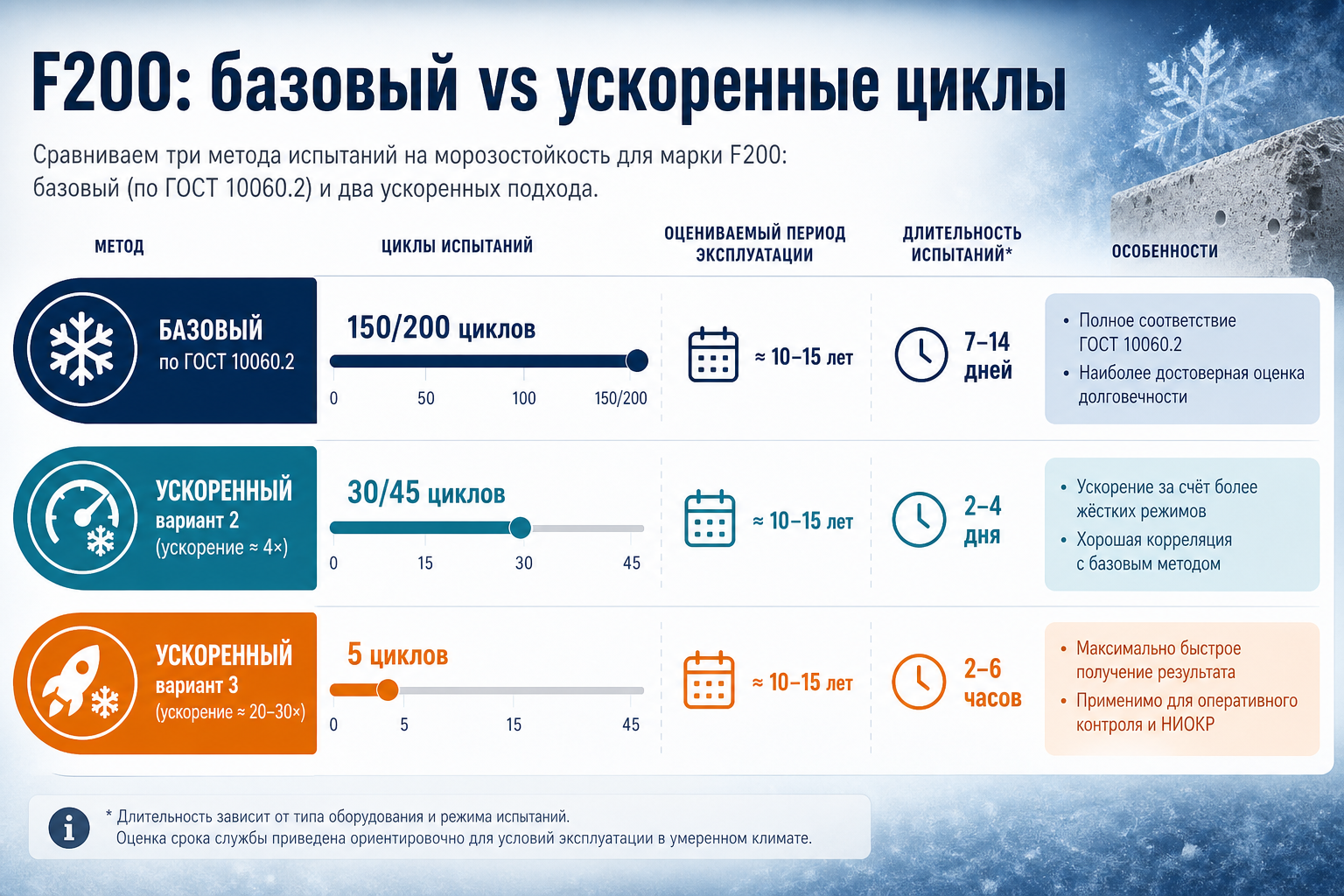 Сравнение числа циклов для марки F200: базовый и ускоренные