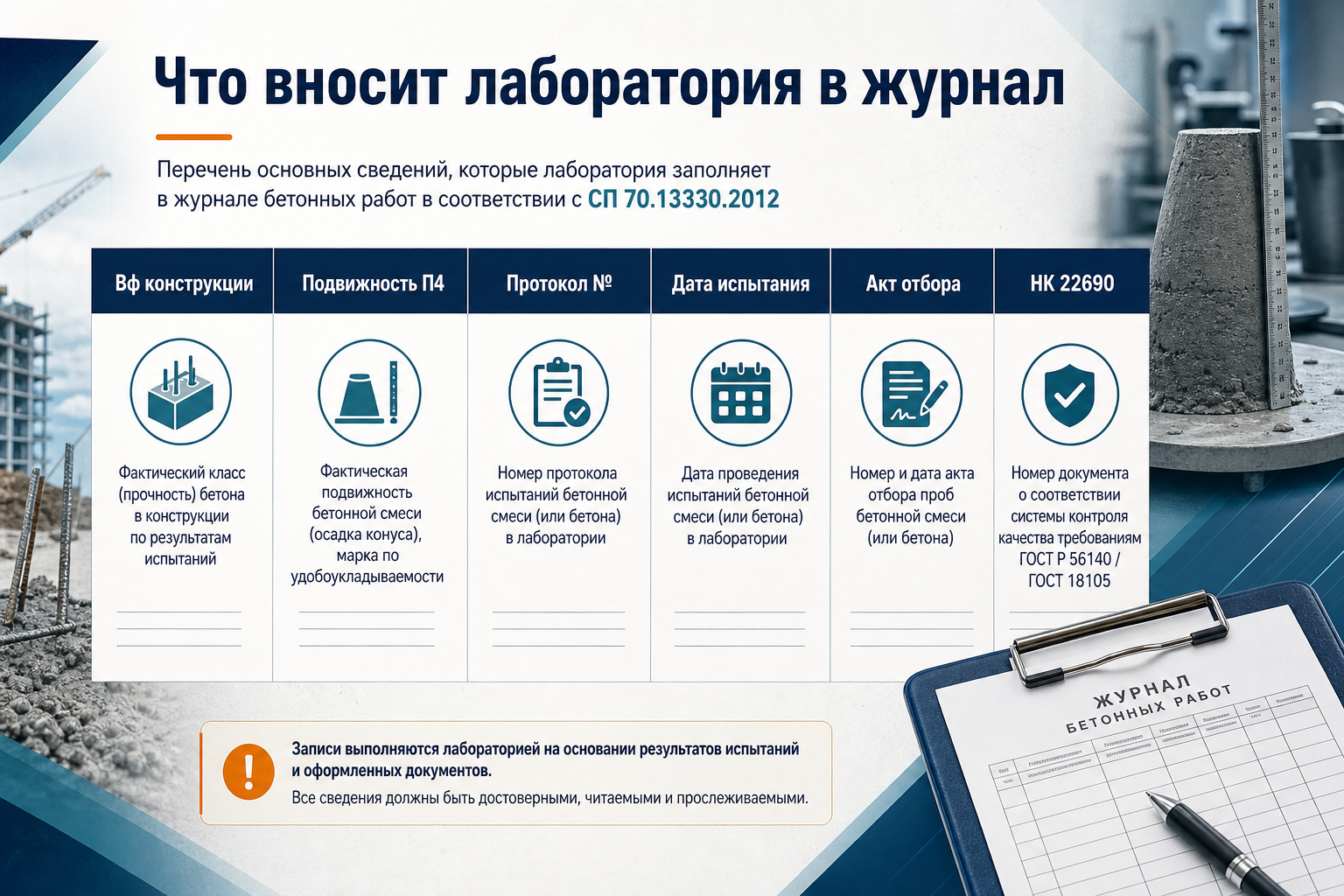 Что вносит лаборатория в журнал бетонных работ
