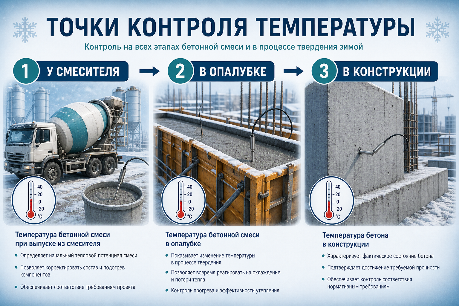 Точки контроля температуры при зимнем бетонировании